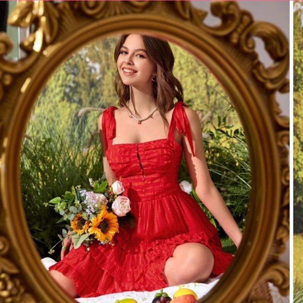 Striped Tie Shoulder Layered Hem Cami Dress